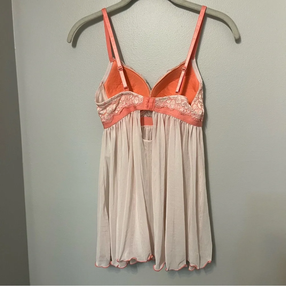 Night gown pink push up lacy sheer mini night gown lingerie‎ woman’s S nightie